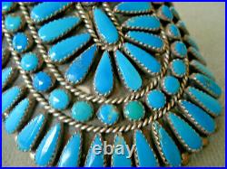 Vintage Native American Indian Turquoise Cluster Sterling Silver Cuff Bracelet