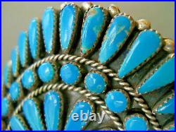 Vintage Native American Indian Turquoise Cluster Sterling Silver Cuff Bracelet