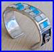 Vintage Native American Indian Turquoise + MOP Silver Cuff Bracelet 49 gm 6-3/4