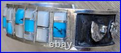 Vintage Native American Indian Turquoise + MOP Silver Cuff Bracelet 49 gm 6-3/4