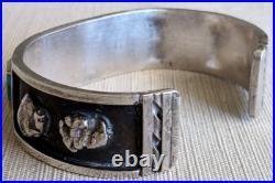 Vintage Native American Indian Turquoise + MOP Silver Cuff Bracelet 49 gm 6-3/4