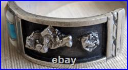 Vintage Native American Indian Turquoise + MOP Silver Cuff Bracelet 49 gm 6-3/4