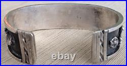 Vintage Native American Indian Turquoise + MOP Silver Cuff Bracelet 49 gm 6-3/4