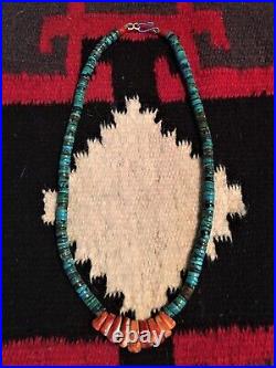 Vintage Native American Indian Turquoise and Coral Necklace