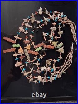 Vintage Native American Indian Zuni Multi Color 5 Strand Fetish Beaded Necklace