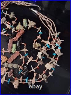 Vintage Native American Indian Zuni Multi Color 5 Strand Fetish Beaded Necklace