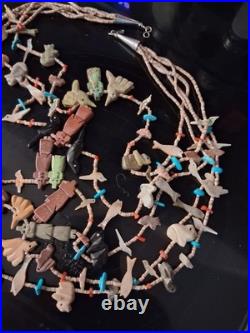 Vintage Native American Indian Zuni Multi Color 5 Strand Fetish Beaded Necklace