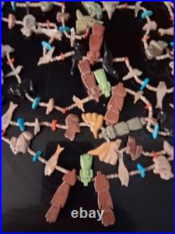 Vintage Native American Indian Zuni Multi Color 5 Strand Fetish Beaded Necklace