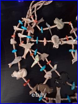 Vintage Native American Indian Zuni Multi Color 5 Strand Fetish Beaded Necklace