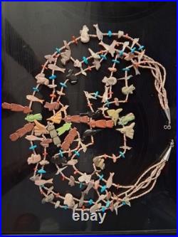 Vintage Native American Indian Zuni Multi Color 5 Strand Fetish Beaded Necklace