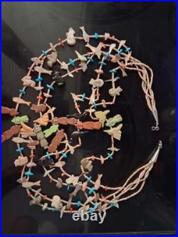 Vintage Native American Indian Zuni Multi Color 5 Strand Fetish Beaded Necklace