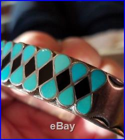 Vintage Native American Inlay Sterling Silver Cuff Bracelet, Ring, Earrings