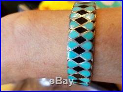 Vintage Native American Inlay Sterling Silver Cuff Bracelet, Ring, Earrings