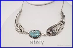 Vintage Native American J Hawk Turquoise Sterling Silver Necklace