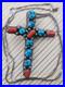 Vintage Native American Jewelry Navajo Turquoise & Coral Cross Sterling Silver