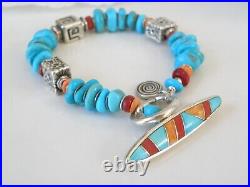 Vintage Native American KC Sterling Silver Turquoise Nugget Station Bracelet