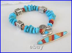 Vintage Native American KC Sterling Silver Turquoise Nugget Station Bracelet