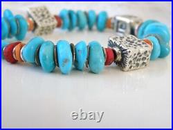 Vintage Native American KC Sterling Silver Turquoise Nugget Station Bracelet