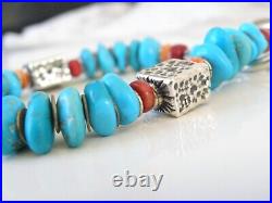 Vintage Native American KC Sterling Silver Turquoise Nugget Station Bracelet