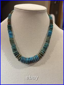 Vintage Native American Kingman Turquoise Disc Beads Brass Tone Necklace 18