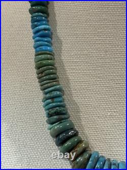 Vintage Native American Kingman Turquoise Disc Beads Brass Tone Necklace 18 Vintage Native American Kingman Turquoise Disc Beads Brass Tone Necklace 18