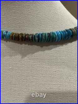 Vintage Native American Kingman Turquoise Disc Beads Brass Tone Necklace 18 Vintage Native American Kingman Turquoise Disc Beads Brass Tone Necklace 18