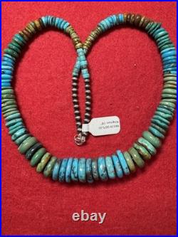 Vintage Native American Kingman Turquoise Disc Beads Brass Tone Necklace 18