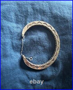Vintage Native American LAN-ZUNI Sterling Silver Stamped Cuff Bracelet