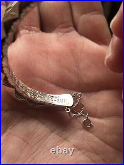 Vintage Native American LAN-ZUNI Sterling Silver Stamped Cuff Bracelet