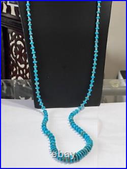 Vintage Native American LONG 38 925 Turquoise Bead & Heishi Bead Necklace A-6