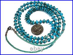 Vintage Native American LONG 38 925 Turquoise Bead & Heishi Bead Necklace A-6