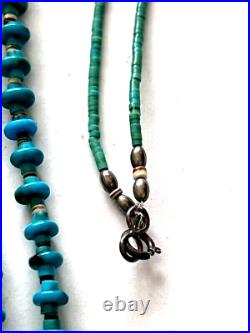 Vintage Native American LONG 38 925 Turquoise Bead & Heishi Bead Necklace A-6