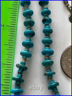 Vintage Native American LONG 38 925 Turquoise Bead & Heishi Bead Necklace A-6