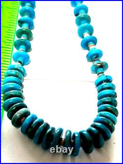 Vintage Native American LONG 38 925 Turquoise Bead & Heishi Bead Necklace A-6