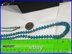 Vintage Native American LONG 38 925 Turquoise Bead & Heishi Bead Necklace A-6