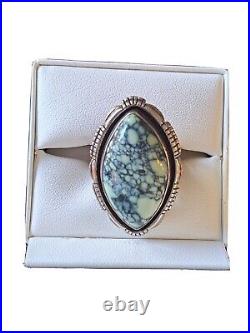 Vintage Native American Lander Turquoise Sterling Silver Ring Size 8 17.2 grams