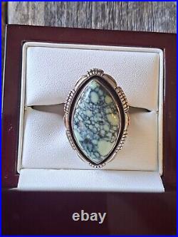 Vintage Native American Lander Turquoise Sterling Silver Ring Size 8 17.2 grams