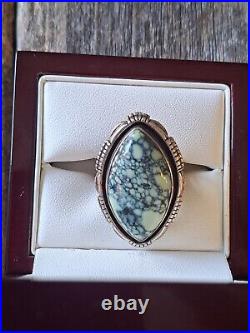 Vintage Native American Lander Turquoise Sterling Silver Ring Size 8 17.2 grams