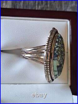 Vintage Native American Lander Turquoise Sterling Silver Ring Size 8 17.2 grams