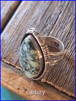 Vintage Native American Lander Turquoise Sterling Silver Ring Size 8 17.2 grams
