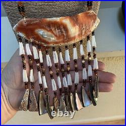 Vintage Native American Large Shell Pendant Dancer Necklace