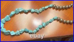 Vintage Native American Large Turquoise Nugget Silver Beaded Necklace