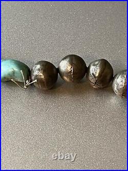 Vintage Native American Large Turquoise Nugget Silver Beaded Necklace
