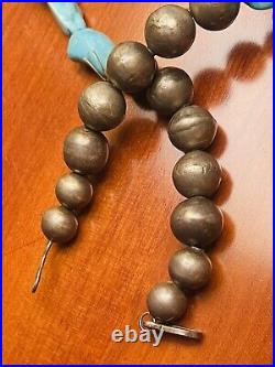 Vintage Native American Large Turquoise Nugget Silver Beaded Necklace