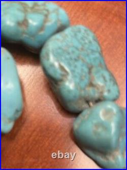 Vintage Native American Large Turquoise Nugget Silver Beaded Necklace