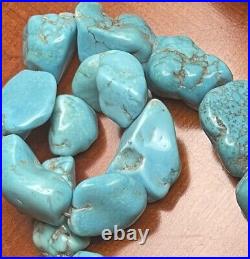 Vintage Native American Large Turquoise Nugget Silver Beaded Necklace