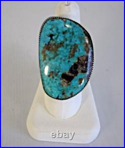 Vintage Native American Large Turquoise Silver Ring Size 8 3/4