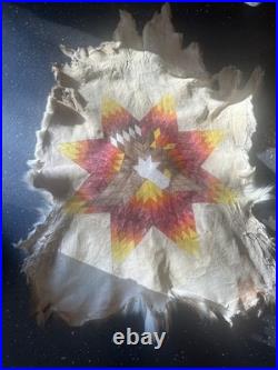Vintage Native American Made Indian Deer Hyde With Design Beautiful