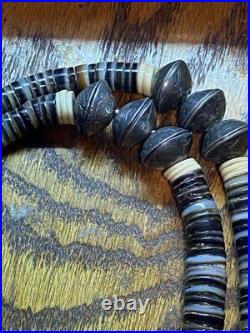 Vintage Native American Made Necklace Sterling Coral Malachite And Heishi Signed Vintage Native American Made Necklace Sterling Coral Malachite And Heishi Signed