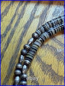 Vintage Native American Made Necklace Sterling Coral Malachite And Heishi Signed